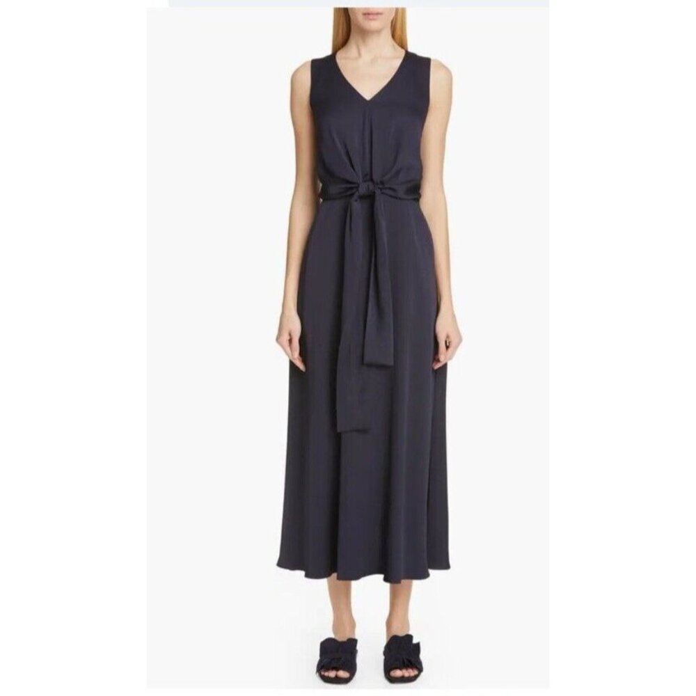 Lafayette 148 New York Dress 14 Dark Navy Blue Silky Stretch Sleeveless NEW $698